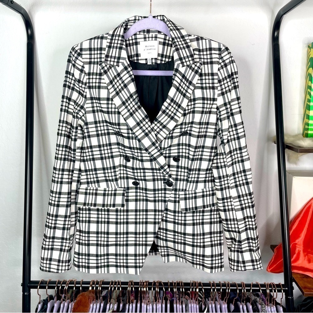 Maison D’ Amelie Paris Black & White Check Longline Blazer